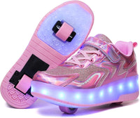 Wooowyet LED Roller Skate Shoes for Kids Boys Girls Light Up Fashion Sneakers Wheels Wheeled USB Rechargeable Hook&Loop - 7DAY'S