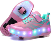 Wooowyet LED Roller Skate Shoes for Kids Boys Girls Light Up Fashion Sneakers Wheels Wheeled USB Rechargeable Hook&Loop - 7DAY'S