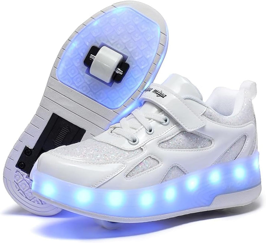 Wooowyet LED Roller Skate Shoes for Kids Boys Girls Light Up Fashion Sneakers Wheels Wheeled USB Rechargeable Hook&Loop - 7DAY'S