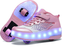 Wooowyet LED Roller Skate Shoes for Kids Boys Girls Light Up Fashion Sneakers Wheels Wheeled USB Rechargeable Hook&Loop - 7DAY'S
