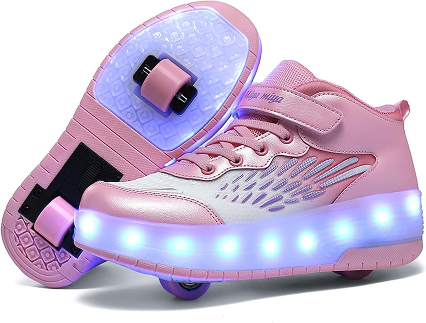 Wooowyet LED Roller Skate Shoes for Kids Boys Girls Light Up Fashion Sneakers Wheels Wheeled USB Rechargeable Hook&Loop - 7DAY'S