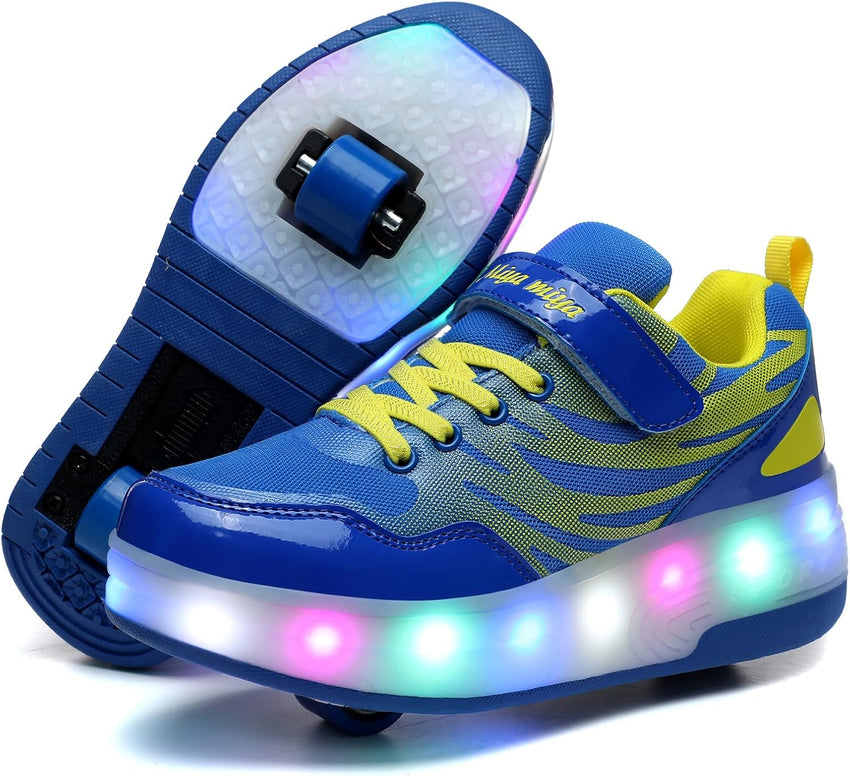 Wooowyet LED Roller Skate Shoes for Kids Boys Girls Light Up Fashion Sneakers Wheels Wheeled USB Rechargeable Hook&Loop - 7DAY'S