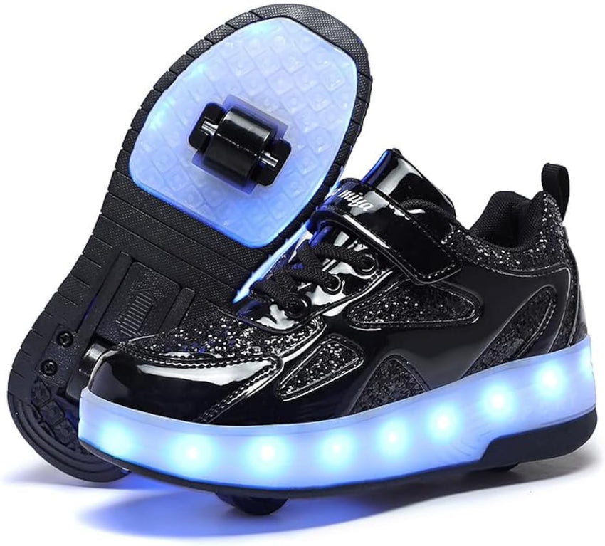 Wooowyet LED Roller Skate Shoes for Kids Boys Girls Light Up Fashion Sneakers Wheels Wheeled USB Rechargeable Hook&Loop - 7DAY'S