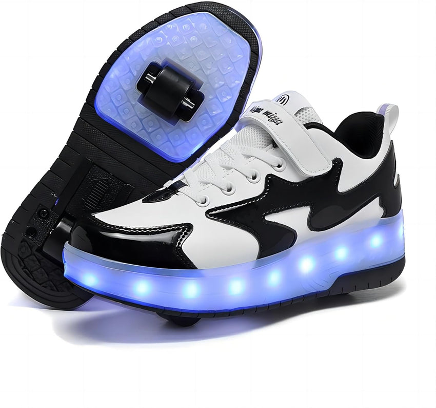 Wooowyet LED Roller Skate Shoes for Kids Boys Girls Light Up Fashion Sneakers Wheels Wheeled USB Rechargeable Hook&Loop - 7DAY'S