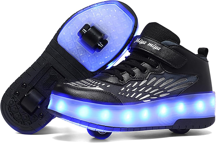 Wooowyet LED Roller Skate Shoes for Kids Boys Girls Light Up Fashion Sneakers Wheels Wheeled USB Rechargeable Hook&Loop - 7DAY'S