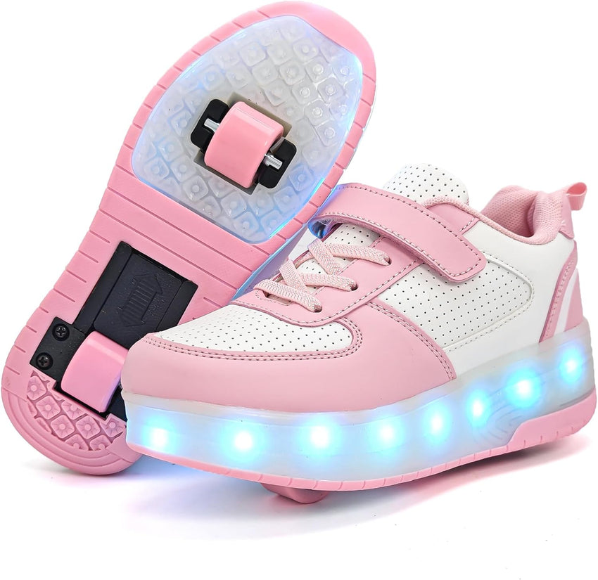 Wooowyet LED Roller Skate Shoes for Kids Boys Girls Light Up Fashion Sneakers Wheels Wheeled USB Rechargeable Hook&Loop - 7DAY'S