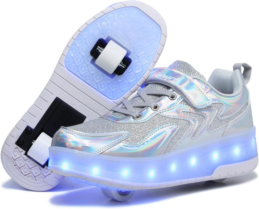 Wooowyet LED Roller Skate Shoes for Kids Boys Girls Light Up Fashion Sneakers Wheels Wheeled USB Rechargeable Hook&Loop - 7DAY'S