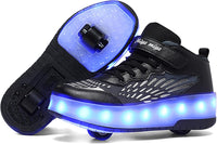 Wooowyet LED Roller Skate Shoes for Kids Boys Girls Light Up Fashion Sneakers Wheels Wheeled USB Rechargeable Hook&Loop - 7DAY'S