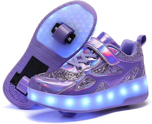 Wooowyet LED Roller Skate Shoes for Kids Boys Girls Light Up Fashion Sneakers Wheels Wheeled USB Rechargeable Hook&Loop