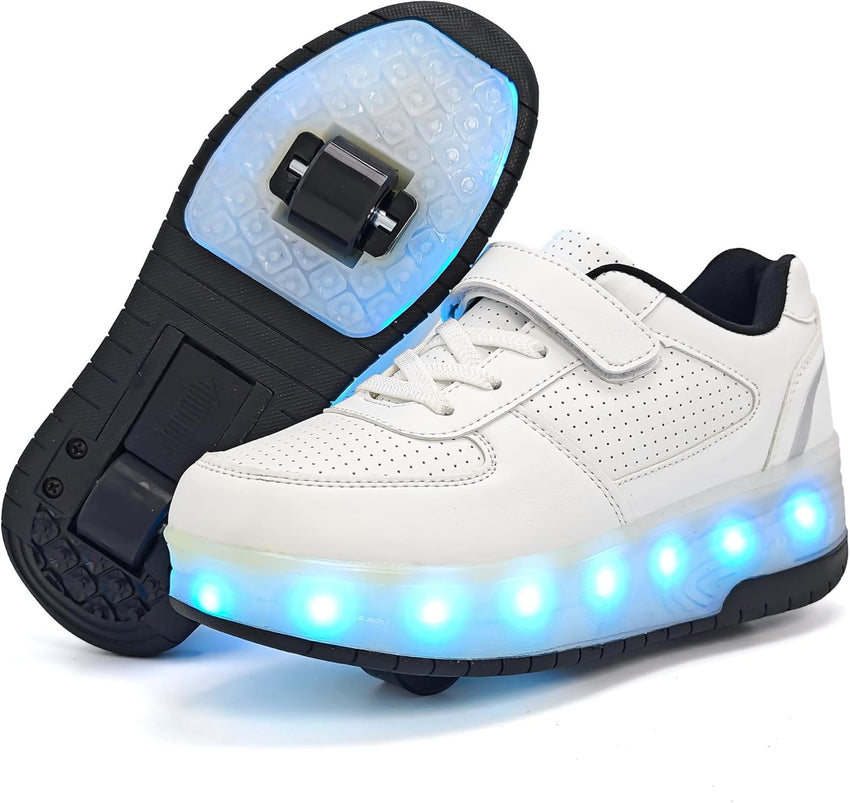 Wooowyet LED Roller Skate Shoes for Kids Boys Girls Light Up Fashion Sneakers Wheels Wheeled USB Rechargeable Hook&Loop - 7DAY'S