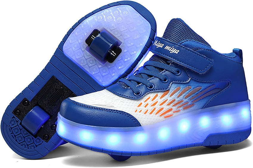 Wooowyet LED Roller Skate Shoes for Kids Boys Girls Light Up Fashion Sneakers Wheels Wheeled USB Rechargeable Hook&Loop - 7DAY'S