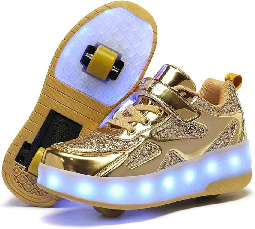 Wooowyet LED Roller Skate Shoes for Kids Boys Girls Light Up Fashion Sneakers Wheels Wheeled USB Rechargeable Hook&Loop - 7DAY'S