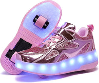 Wooowyet LED Roller Skate Shoes for Kids Boys Girls Light Up Fashion Sneakers Wheels Wheeled USB Rechargeable Hook&Loop - 7DAY'S