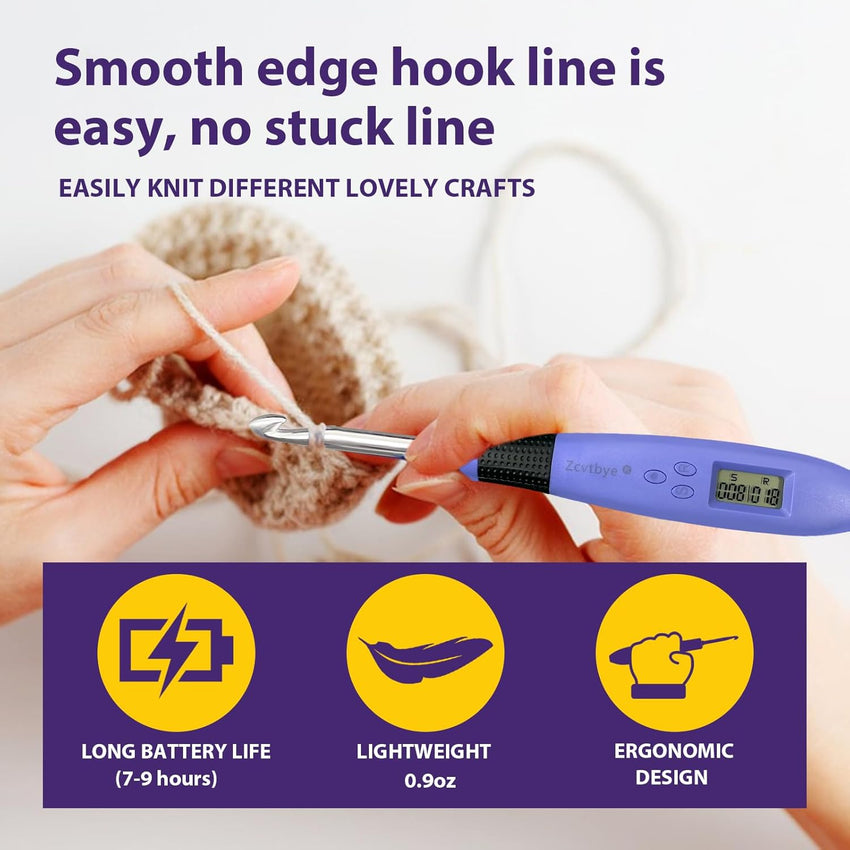 Zcvtbye 22 Size Lighted Crochet Hook Set, Counting Crochet Hook Set Digital for Stitch and Row Counter, Light up Crochet Hook Set with Case, Ergonomic Crochet Hooks with 2 Levels Led (Blue, 22 Size) - 7DAY'S