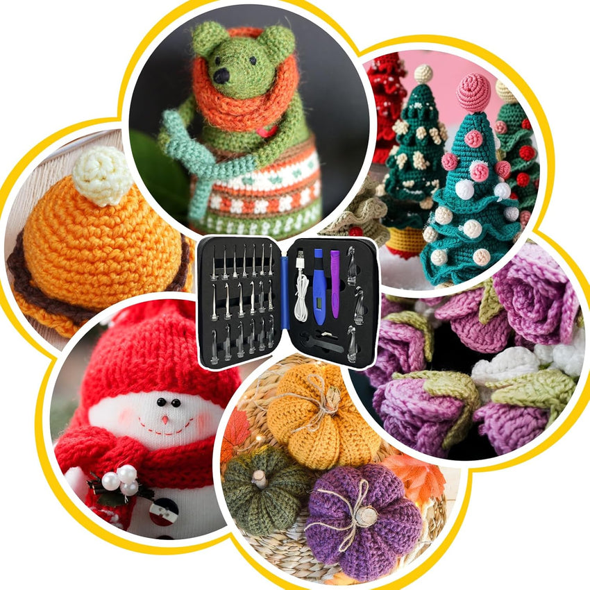 Zcvtbye 22 Size Lighted Crochet Hook Set, Counting Crochet Hook Set Digital for Stitch and Row Counter, Light up Crochet Hook Set with Case, Ergonomic Crochet Hooks with 2 Levels Led (Blue, 22 Size) - 7DAY'S