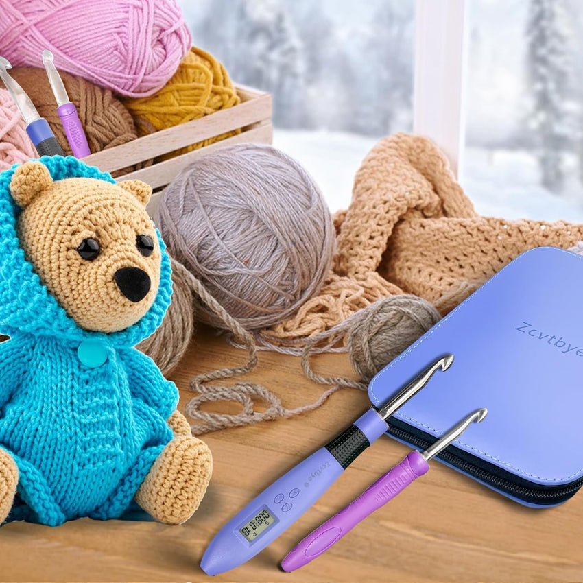 Zcvtbye 22 Size Lighted Crochet Hook Set, Counting Crochet Hook Set Digital for Stitch and Row Counter, Light up Crochet Hook Set with Case, Ergonomic Crochet Hooks with 2 Levels Led (Blue, 22 Size) - 7DAY'S