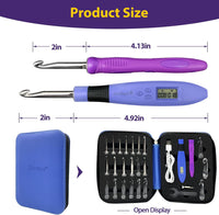 Zcvtbye 22 Size Lighted Crochet Hook Set, Counting Crochet Hook Set Digital for Stitch and Row Counter, Light up Crochet Hook Set with Case, Ergonomic Crochet Hooks with 2 Levels Led (Blue, 22 Size) - 7DAY'S