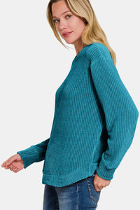 Zenana Chenille Waffle Round Neck Sweater - 7DAY'S