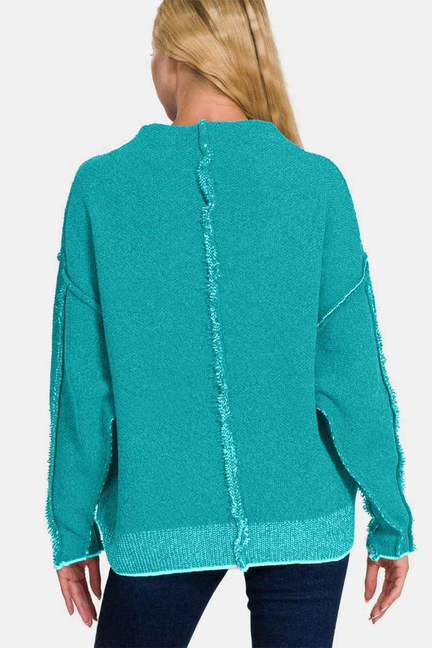 Zenana Exposed Seam Mock Neck Long Sleeve Sweater - 7DAY'S