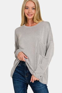 Zenana Ribbed Striped Long Sleeve T-Shirt - 7DAY'S