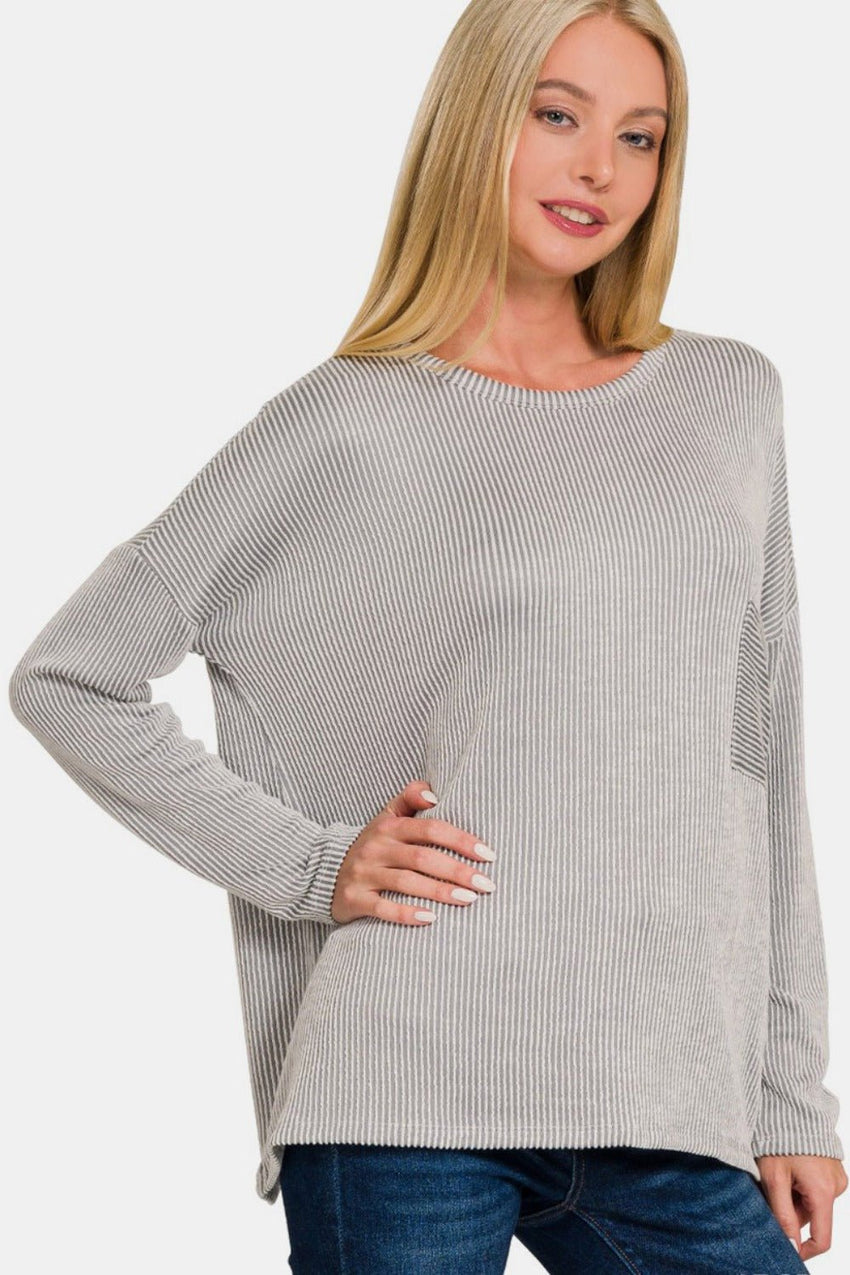Zenana Ribbed Striped Long Sleeve T-Shirt - 7DAY'S