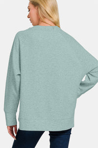 Zenana Scuba Round Neck Side Slit Sweatshirt - 7DAY'S