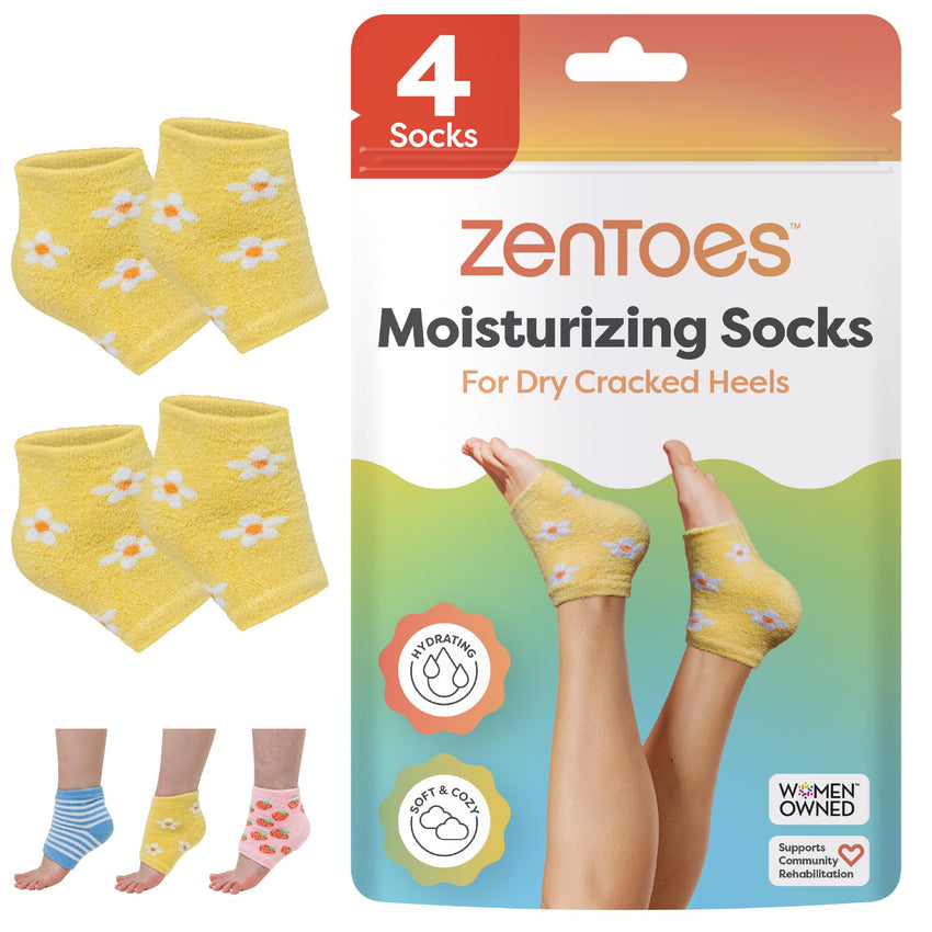 ZenToes Moisturizing Socks for Cracked Heel Treatment - Vitamin E, Olive Oil and Jojoba Oil Infused Heel Socks to Soften and Hydrate (Fuzzy Blue, Regular) - 7DAY'S
