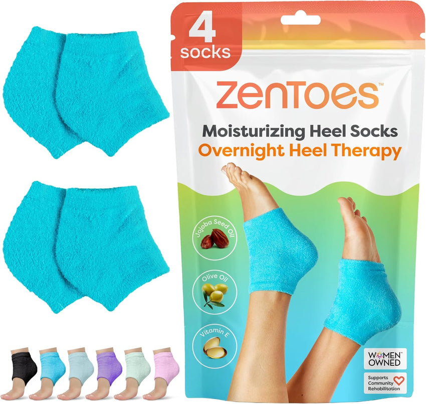 ZenToes Moisturizing Socks for Cracked Heel Treatment - Vitamin E, Olive Oil and Jojoba Oil Infused Heel Socks to Soften and Hydrate (Fuzzy Blue, Regular) - 7DAY'S