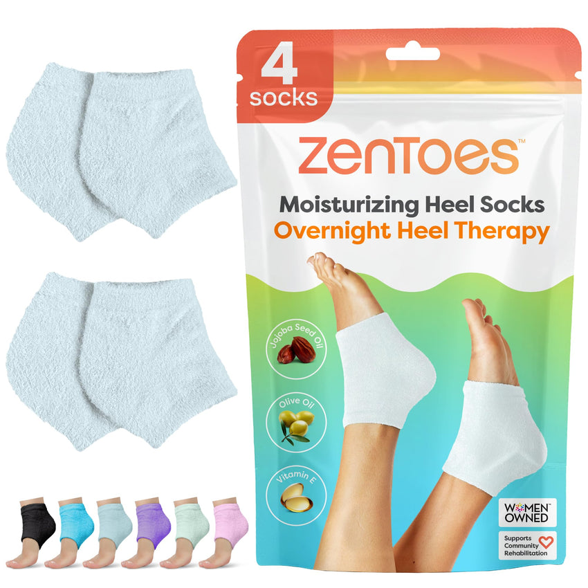 ZenToes Moisturizing Socks for Cracked Heel Treatment - Vitamin E, Olive Oil and Jojoba Oil Infused Heel Socks to Soften and Hydrate (Fuzzy Blue, Regular) - 7DAY'S