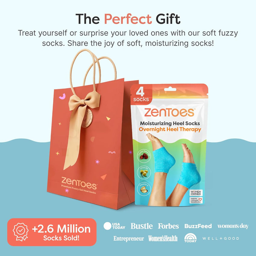 ZenToes Moisturizing Socks for Cracked Heel Treatment - Vitamin E, Olive Oil and Jojoba Oil Infused Heel Socks to Soften and Hydrate (Fuzzy Blue, Regular) - 7DAY'S