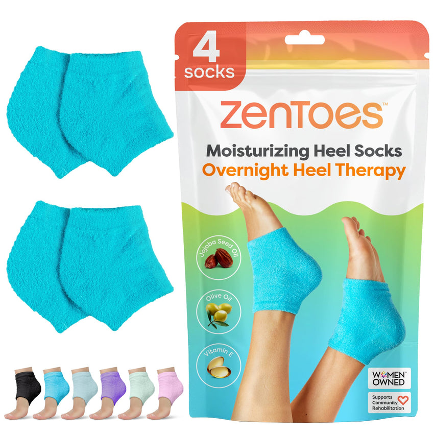 ZenToes Moisturizing Socks for Cracked Heel Treatment - Vitamin E, Olive Oil and Jojoba Oil Infused Heel Socks to Soften and Hydrate (Fuzzy Blue, Regular) - 7DAY'S