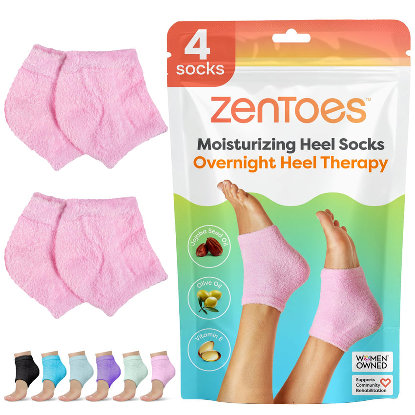 ZenToes Moisturizing Socks for Cracked Heel Treatment - Vitamin E, Olive Oil and Jojoba Oil Infused Heel Socks to Soften and Hydrate (Fuzzy Blue, Regular) - 7DAY'S
