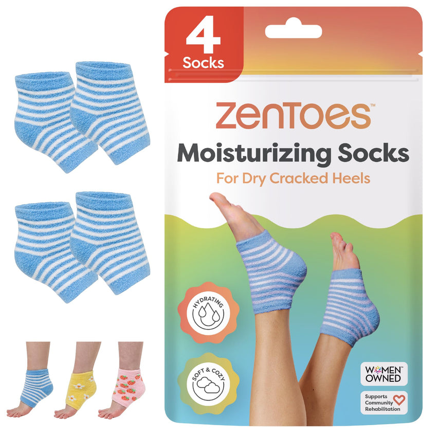 ZenToes Moisturizing Socks for Cracked Heel Treatment - Vitamin E, Olive Oil and Jojoba Oil Infused Heel Socks to Soften and Hydrate (Fuzzy Blue, Regular) - 7DAY'S