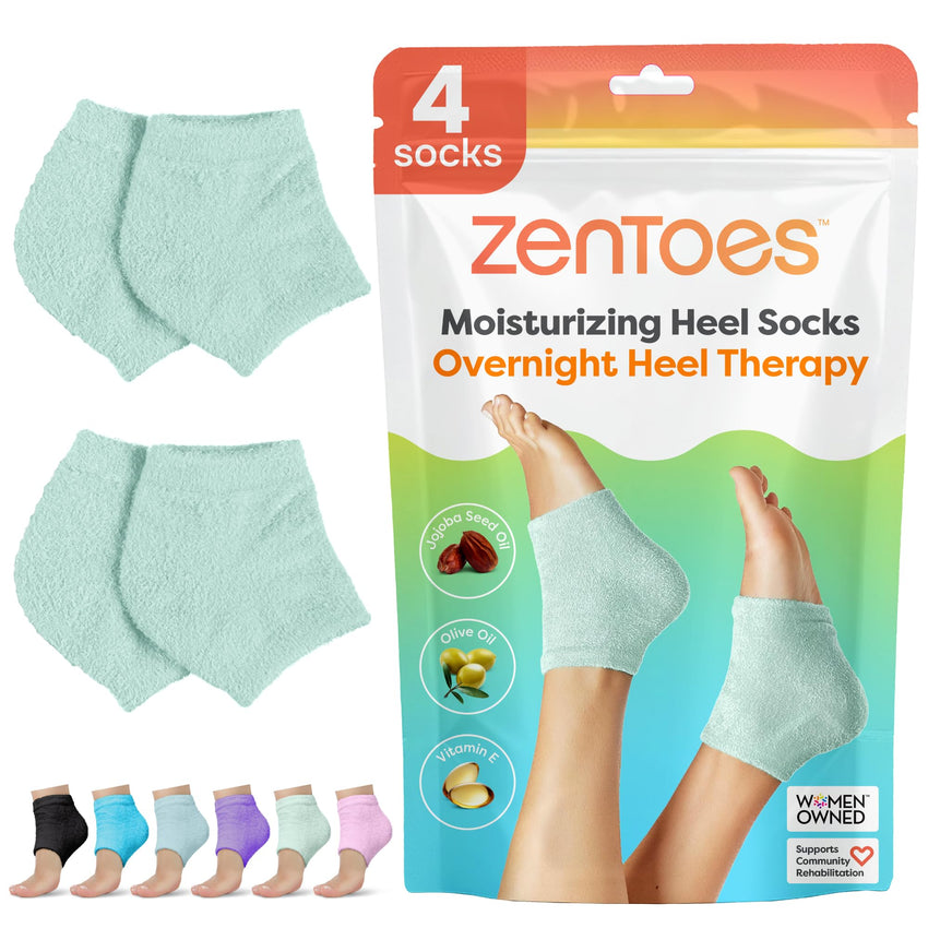 ZenToes Moisturizing Socks for Cracked Heel Treatment - Vitamin E, Olive Oil and Jojoba Oil Infused Heel Socks to Soften and Hydrate (Fuzzy Blue, Regular) - 7DAY'S