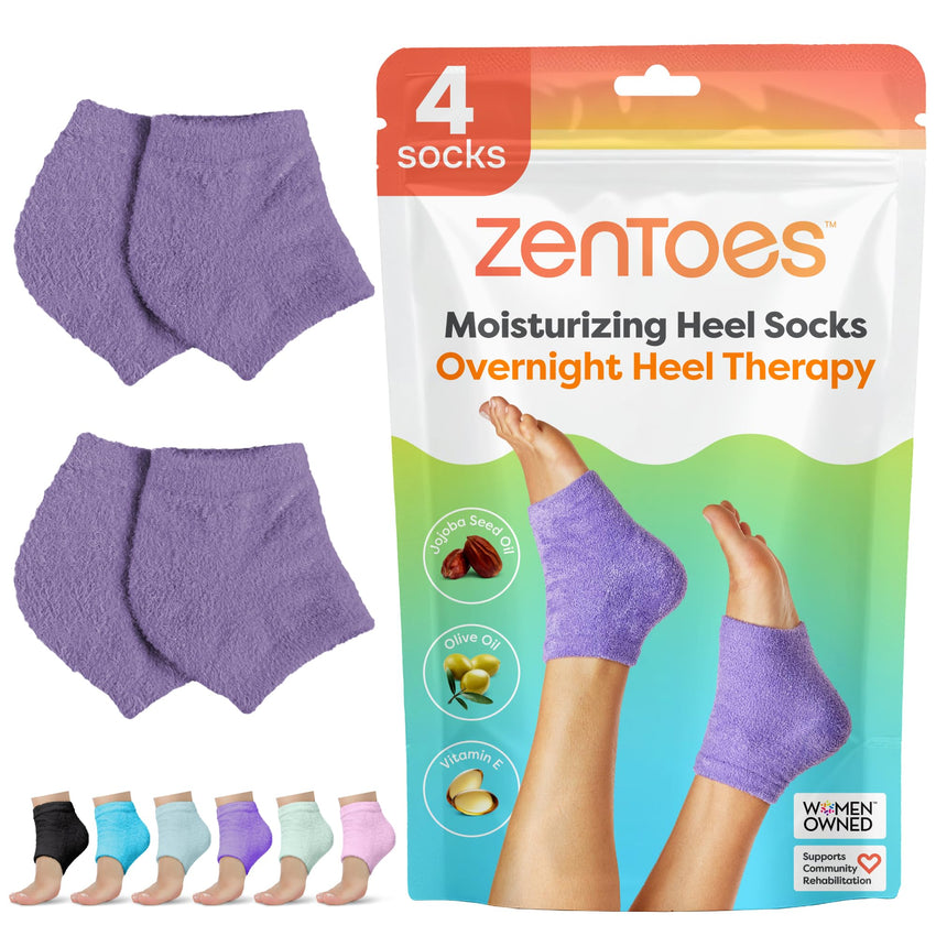 ZenToes Moisturizing Socks for Cracked Heel Treatment - Vitamin E, Olive Oil and Jojoba Oil Infused Heel Socks to Soften and Hydrate (Fuzzy Blue, Regular) - 7DAY'S