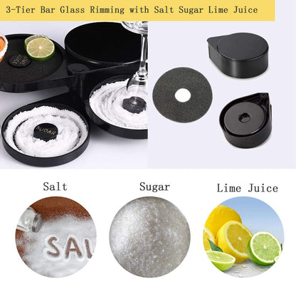 1 Pack 3 Tier Bar Glass Rimmer for Margarita and Cocktail, Bartender Tool,Salt Box Spice Container - 7DAY'S