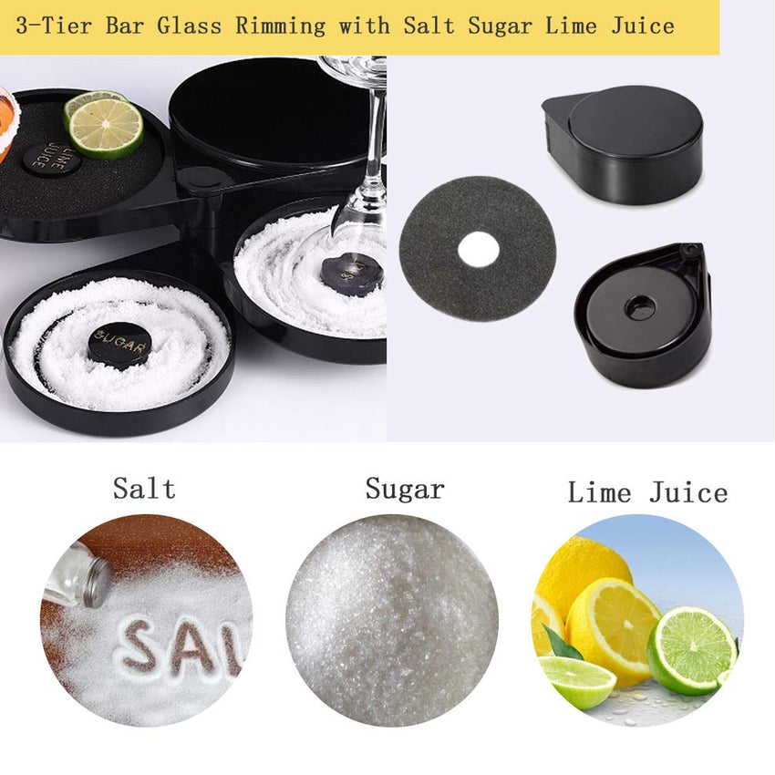 1 Pack 3 Tier Bar Glass Rimmer for Margarita and Cocktail, Bartender Tool,Salt Box Spice Container - 7DAY'S