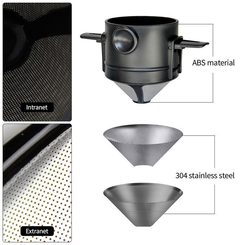 1 Pc Portable Foldable Coffee Filter Stainless Steel Easy Clean Reusable Coffee Funnel Paperless Pour Over Holder Coffee Dripper - 7DAY'S