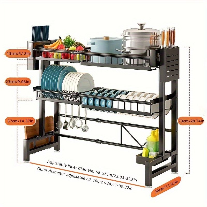 1 piece countertop dish storage drain rack retractable kitchen sink rack dish rack drain rack black kitchen storage rack - 7DAY'S