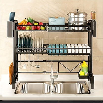 1 piece countertop dish storage drain rack retractable kitchen sink rack dish rack drain rack black kitchen storage rack - 7DAY'S