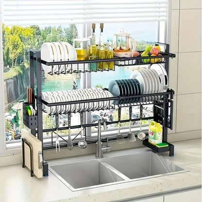 1 piece countertop dish storage drain rack retractable kitchen sink rack dish rack drain rack black kitchen storage rack - 7DAY'S