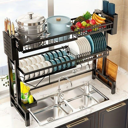 1 piece countertop dish storage drain rack retractable kitchen sink rack dish rack drain rack black kitchen storage rack - 7DAY'S