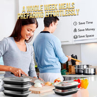 100 - Piece (50 - Pack) 24 OZ Meal Prep Containers Reusable with Lids, Sturdy Leakproof & Food Safe, Microwave, Freezer, Dishwasher Safe To Go Food Containers, Plastic Take Out Containers, Black - 7DAY'S
