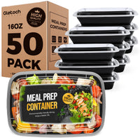 100 - Piece (50 - Pack) 24 OZ Meal Prep Containers Reusable with Lids, Sturdy Leakproof & Food Safe, Microwave, Freezer, Dishwasher Safe To Go Food Containers, Plastic Take Out Containers, Black - 7DAY'S