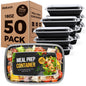 100 - Piece (50 - Pack) 24 OZ Meal Prep Containers Reusable with Lids, Sturdy Leakproof & Food Safe, Microwave, Freezer, Dishwasher Safe To Go Food Containers, Plastic Take Out Containers, Black - 7DAY'S