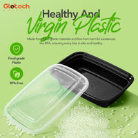 100 - Piece (50 - Pack) 24 OZ Meal Prep Containers Reusable with Lids, Sturdy Leakproof & Food Safe, Microwave, Freezer, Dishwasher Safe To Go Food Containers, Plastic Take Out Containers, Black - 7DAY'S