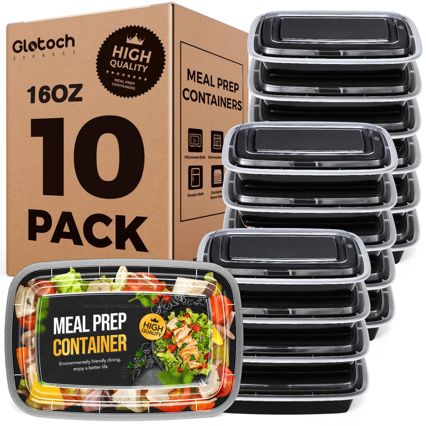 100 - Piece (50 - Pack) 24 OZ Meal Prep Containers Reusable with Lids, Sturdy Leakproof & Food Safe, Microwave, Freezer, Dishwasher Safe To Go Food Containers, Plastic Take Out Containers, Black - 7DAY'S