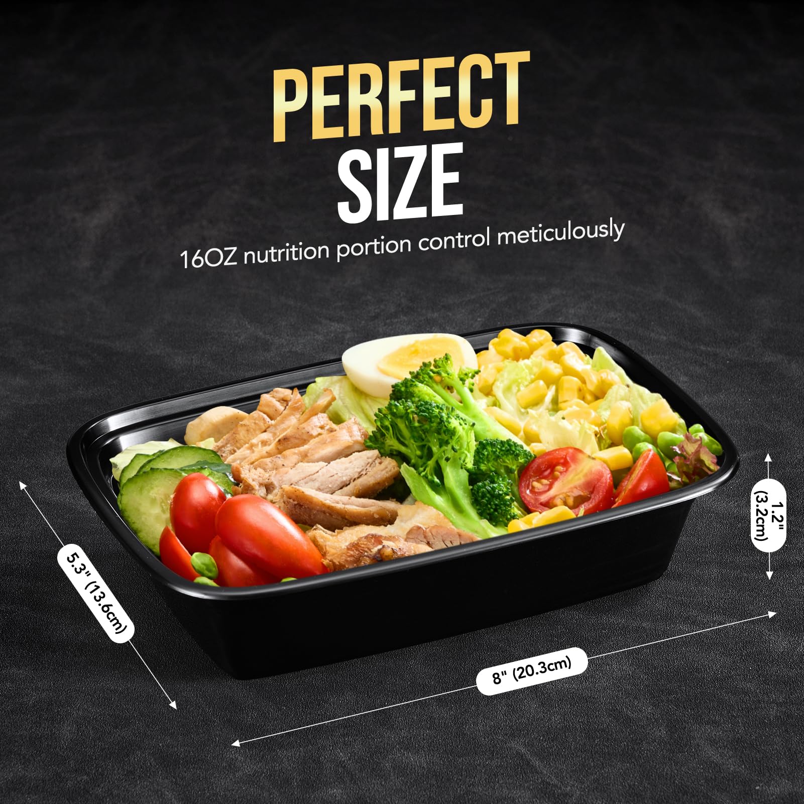 100 - Piece (50 - Pack) 24 OZ Meal Prep Containers Reusable with Lids, Sturdy Leakproof & Food Safe, Microwave, Freezer, Dishwasher Safe To Go Food Containers, Plastic Take Out Containers, Black - 7DAY'S