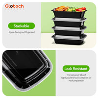 100 - Piece (50 - Pack) 24 OZ Meal Prep Containers Reusable with Lids, Sturdy Leakproof & Food Safe, Microwave, Freezer, Dishwasher Safe To Go Food Containers, Plastic Take Out Containers, Black - 7DAY'S