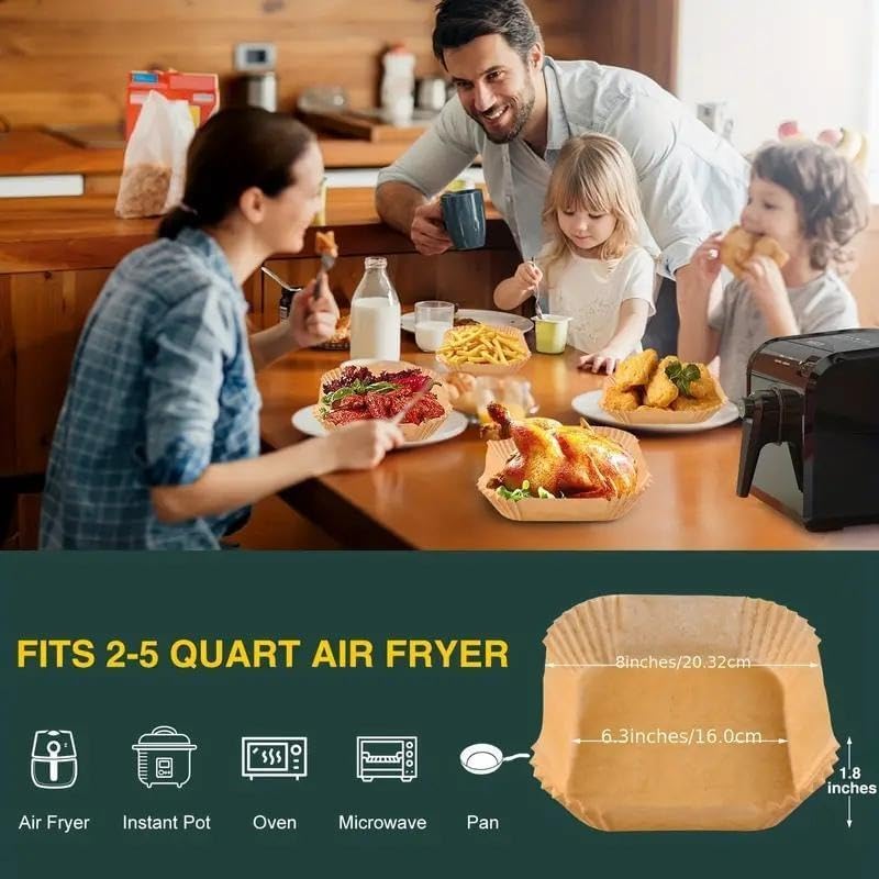 100pcs Disposable Air Fryer Liners, Non - stick Oil - proof Waterproof Parchment Paper, Multi - purpose for Baking & Air Fryer（Super good qualiey） - 7DAY'S